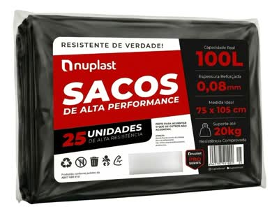 Saco De Lixo 100 Litros Reforçado Condomínio 25un Nuplast